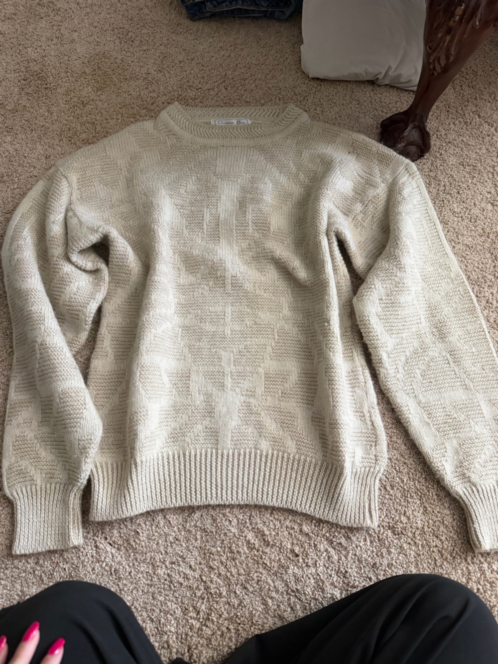 Christian Dior Cream Cable-Knit Wool Sweater